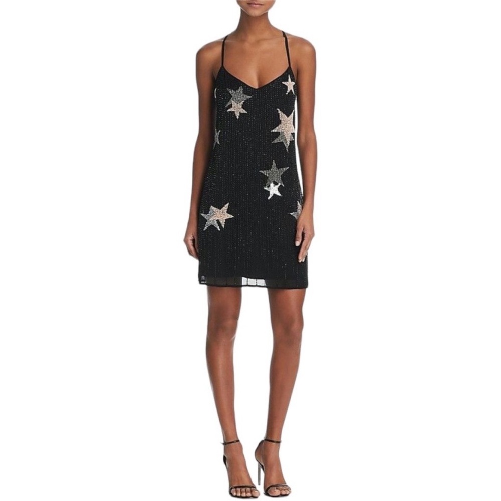 Guess Black Beaded Star Mini Slip Dress